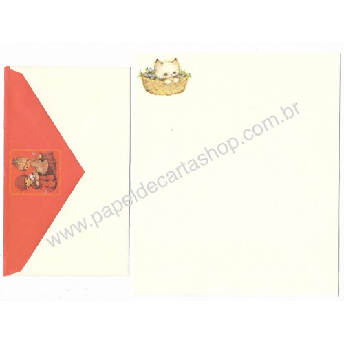 Conjunto de Papel de Carta Antigo Importado Mary Hamilton Cat - Hallmark