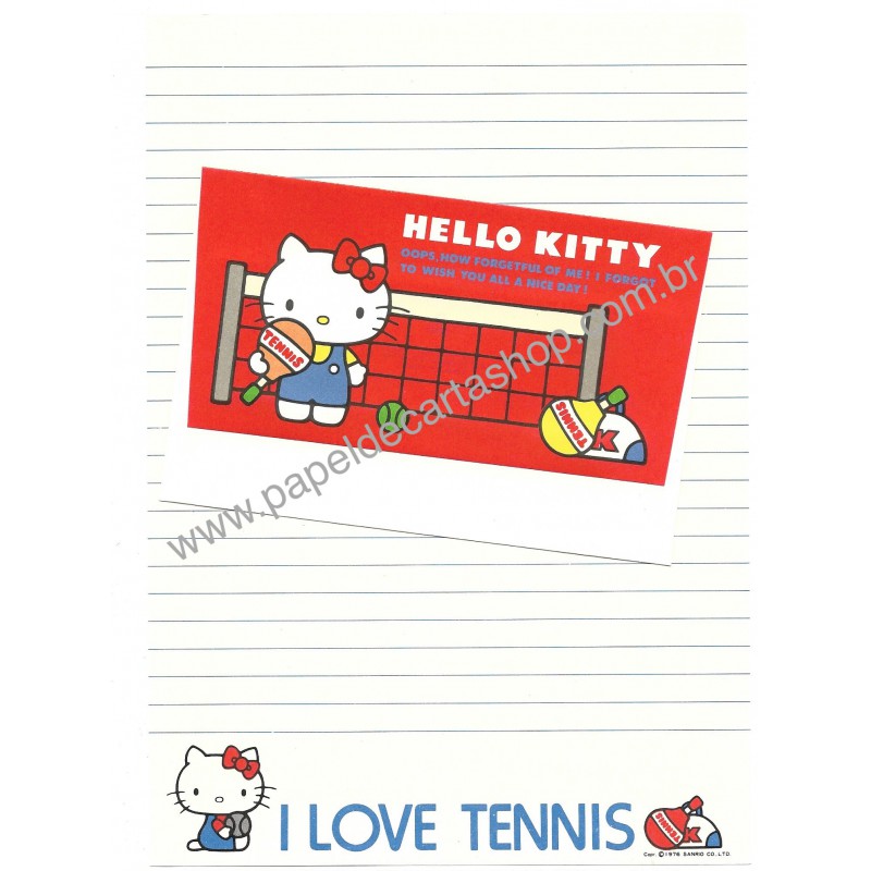 Ano 1976. Conjunto de Papel de Carta Hello Kitty Tennis Sanrio