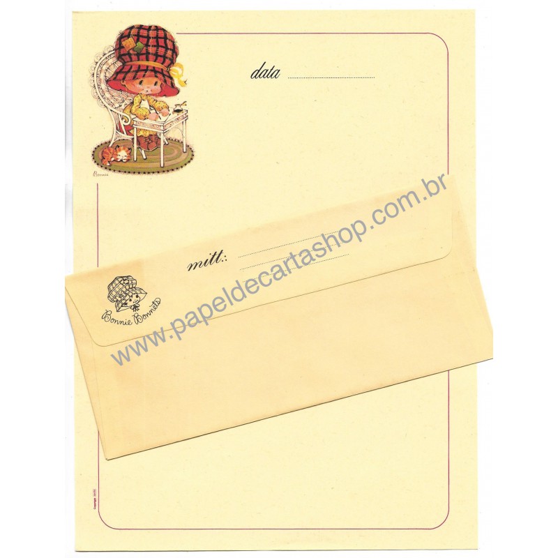 Conjunto de Papel de Carta Antigo Importado Bonnie Bonnets Simpatie 2