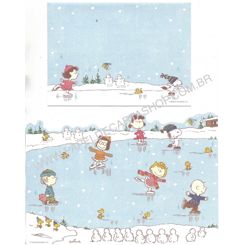 Conjunto de Papel de Carta Peanuts Ice Skating Vintage Peanuts Hallmark