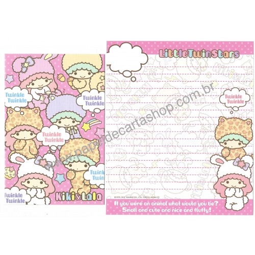Ano 2011. Conjunto de Papel de Carta Little Twin Stars Kiki & Lala 4 Sanrio