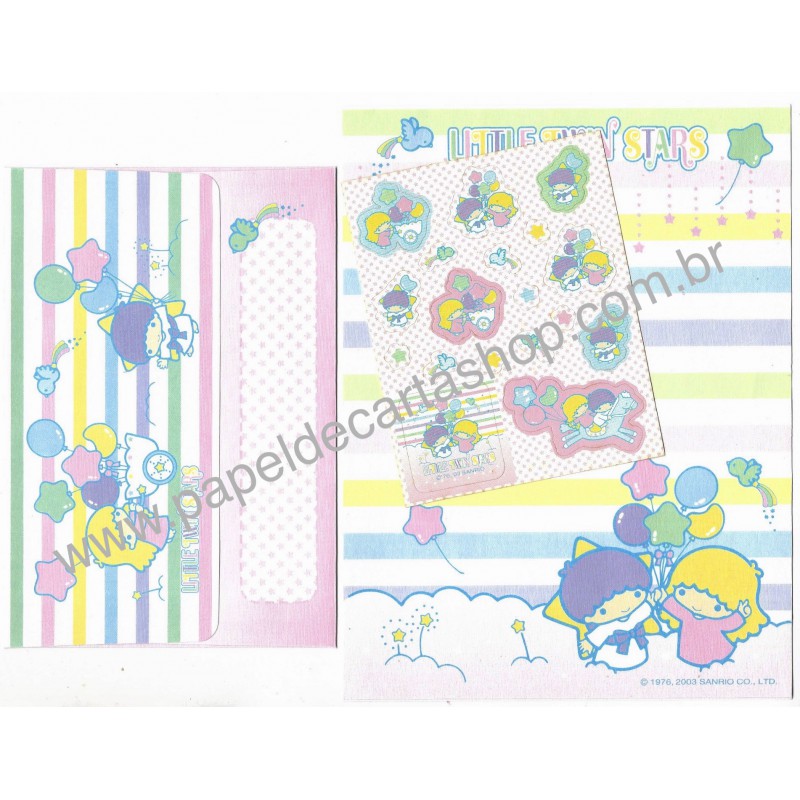 Ano 2003. Conjunto de Papel de Carta Little Twin Stars Baloons ADE Sanrio