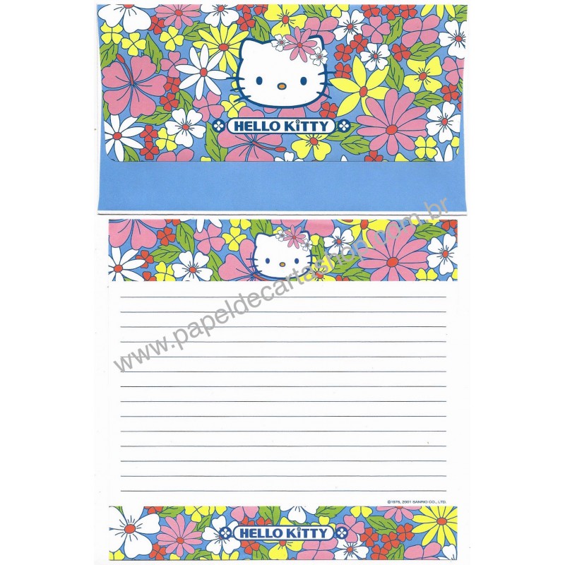 Ano 2001. Conjunto de Papel de Carta Hello Kitty Flores CORA Sanrio
