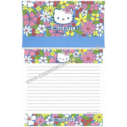 Ano 2001. Conjunto de Papel de Carta Hello Kitty Flores CORA Sanrio