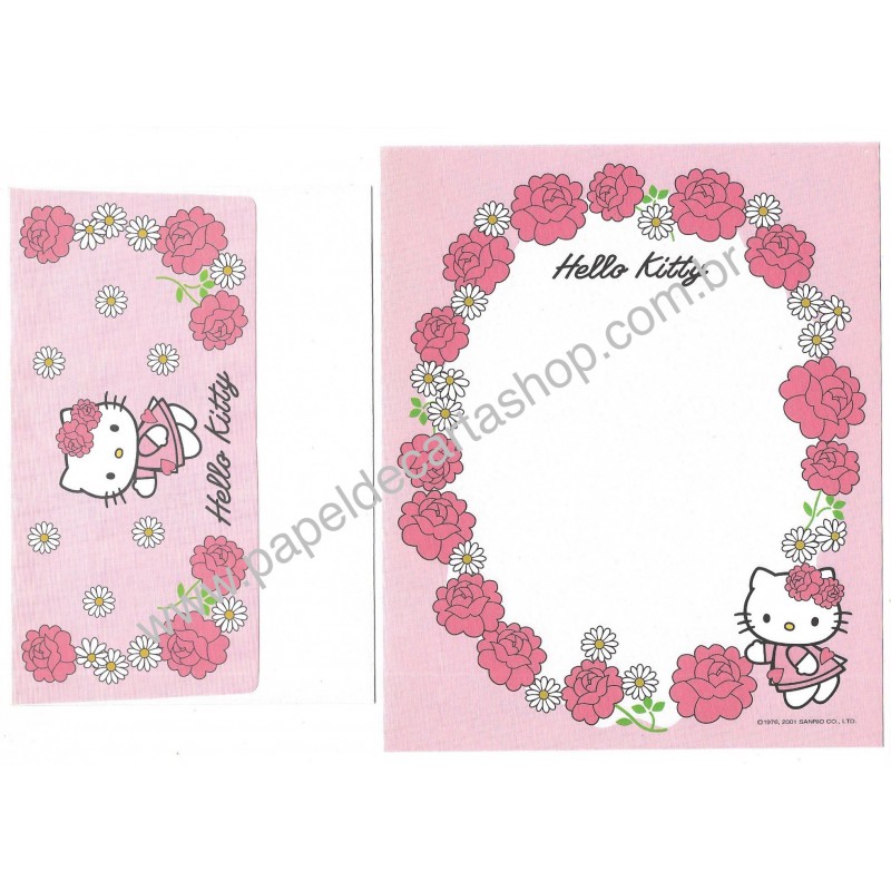 Ano 2001. Conjunto de Papel de Carta Hello Kitty Spring 7 Sanrio