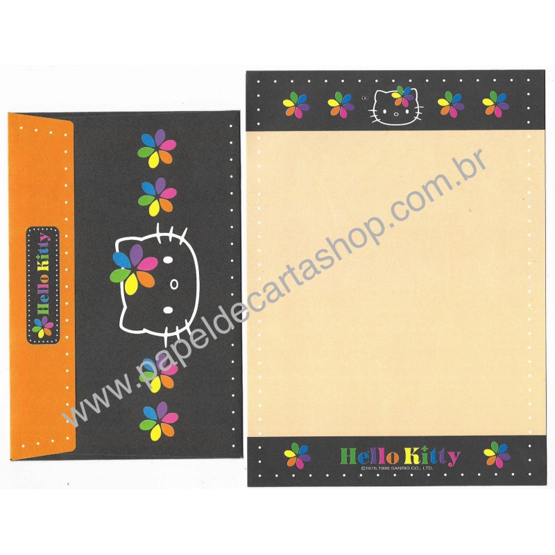 Ano 1999. Kit 4 Conjuntos de Papel de Carta Hello Kitty Colors Sanrio
