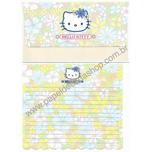 Ano 2001. Conjunto de Papel de Carta Hello Kitty Flores CLA Sanrio