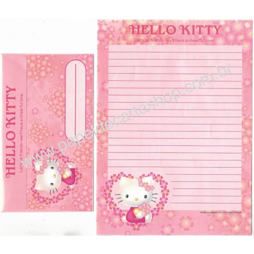 Ano 2000. Conjunto de Papel de Carta Kitty Cheerful Time Sanrio
