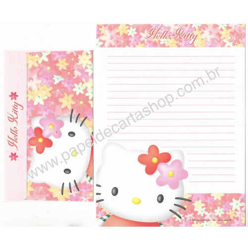 Ano 1999. Conjunto de Papel de Carta Hello Kitty Yellow Flower2 Sanrio