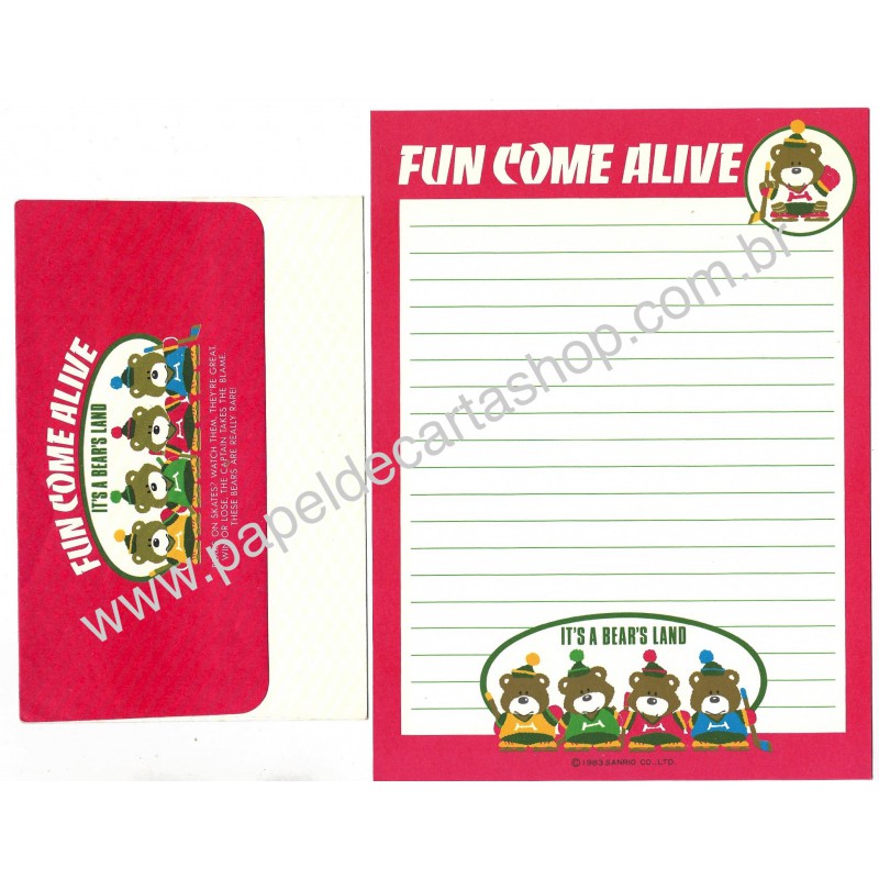 Ano 1983. Conjunto de Papel de Carta Fun Come Alive Vintage Sanrio