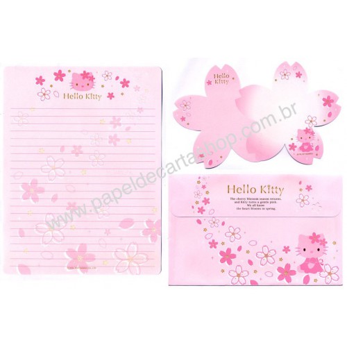 Ano 2007. Conjunto de Papel de Carta Hello Kitty Sakura Sanrio