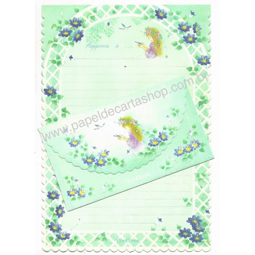 Ano 1976. Conjunto de Papel de Carta Vintage Floral Poem CVD Sanrio