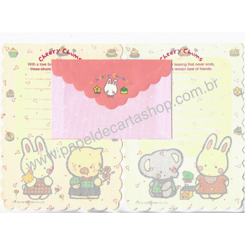 Ano 1987. Conjunto de Papel de Carta Cheery Chums Vintage Sanrio