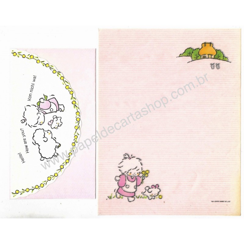 Ano 1976. Conjunto de Papel de Carta Tiny Poem VEG Sanrio