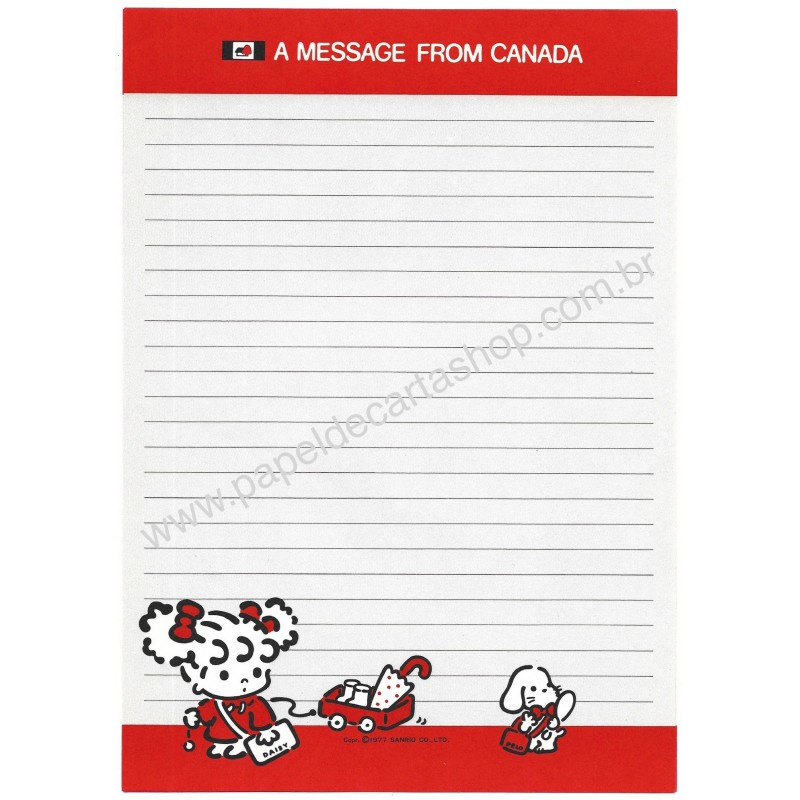 Ano 1977. Papel de Carta Peek-a-Boo Message from Canada Sanrio