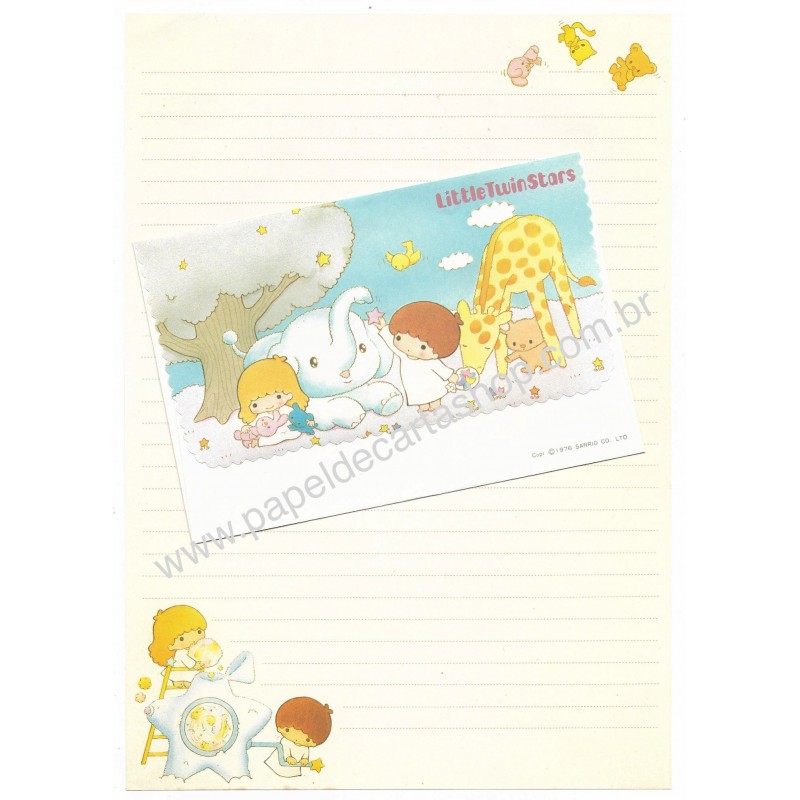 Ano 1976. Conjunto de Papel de Carta Little Twin Stars Zoo Sanrio