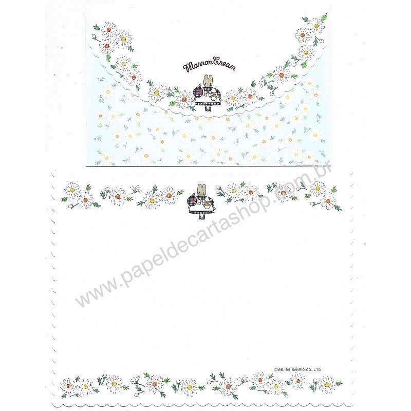 Ano 1994. Conjunto de Papel de Carta Marron Cream FL CAZ Vintage Sanrio