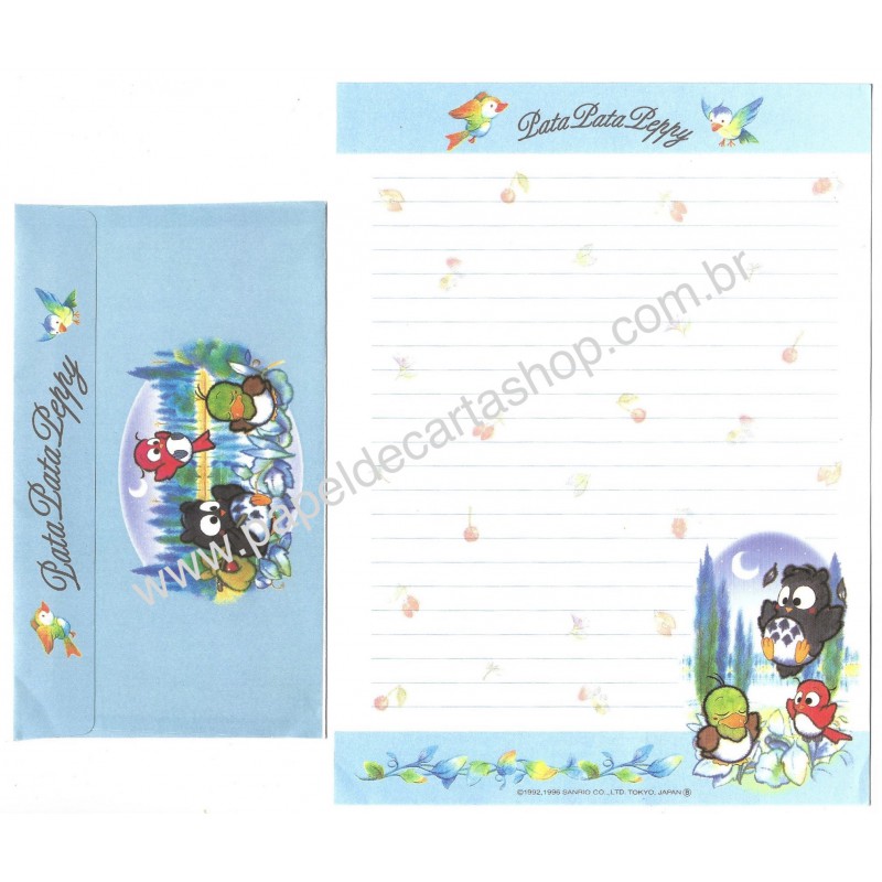 Ano 1996. Conjunto de Papel de Carta Patapatapeppy MMCAZ Vintage Sanrio