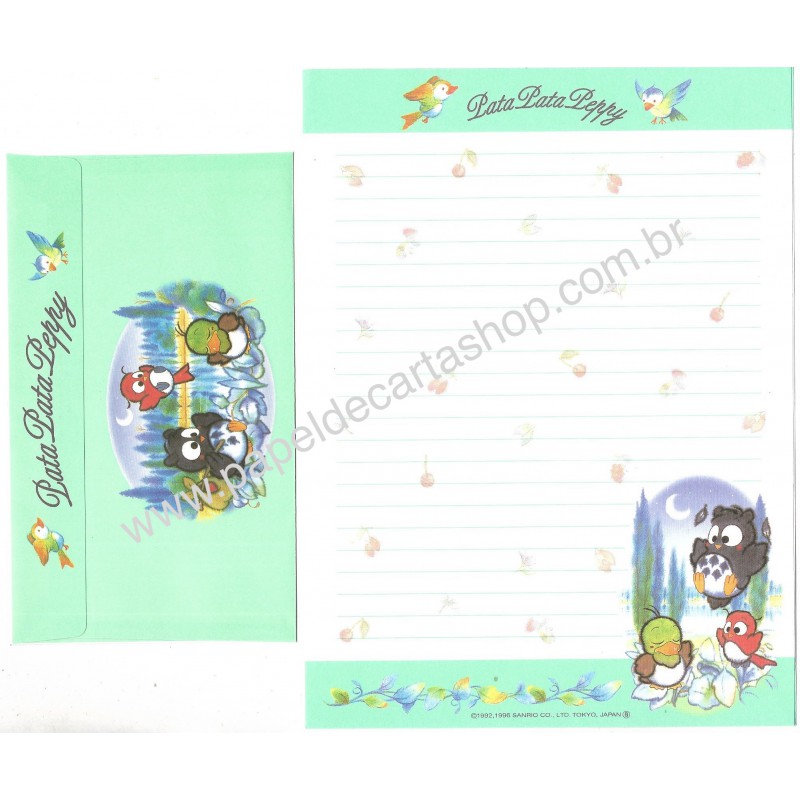 Ano 1996. Conjunto de Papel de Carta Patapatapeppy MMCVD Vintage Sanrio