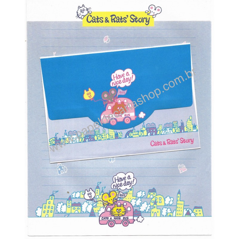 Conjunto de Papel de Carta Antigo Cats and Rat's Story Japan