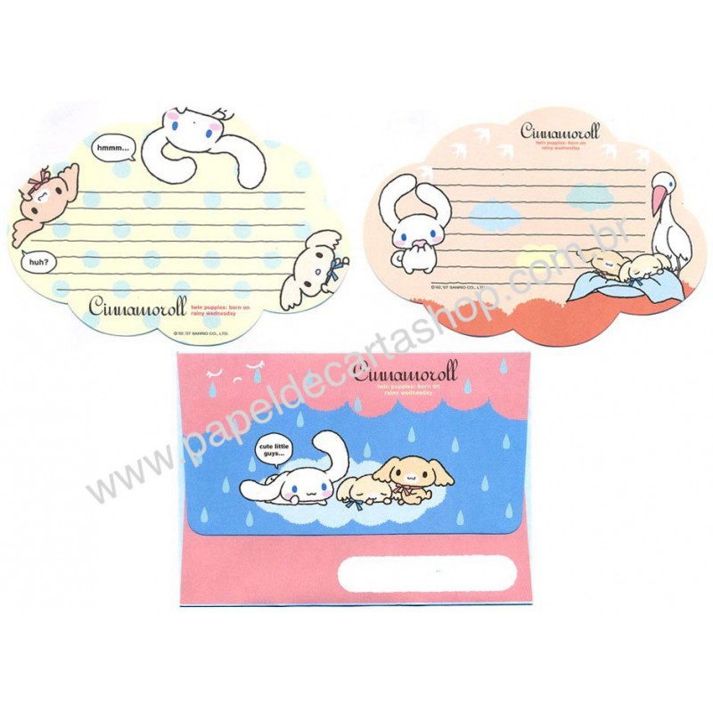 Ano 2007. Conjunto de Papel de Carta Cinnamoroll Rainy Wednesday Sanrio