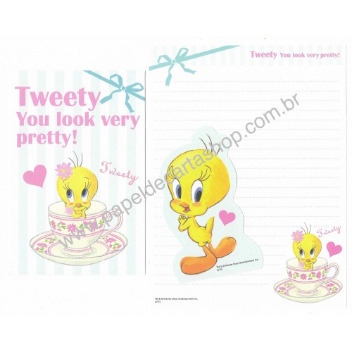 Conjunto de Papel de Carta Antigo Importado Pretty Tweety Looney Tunes