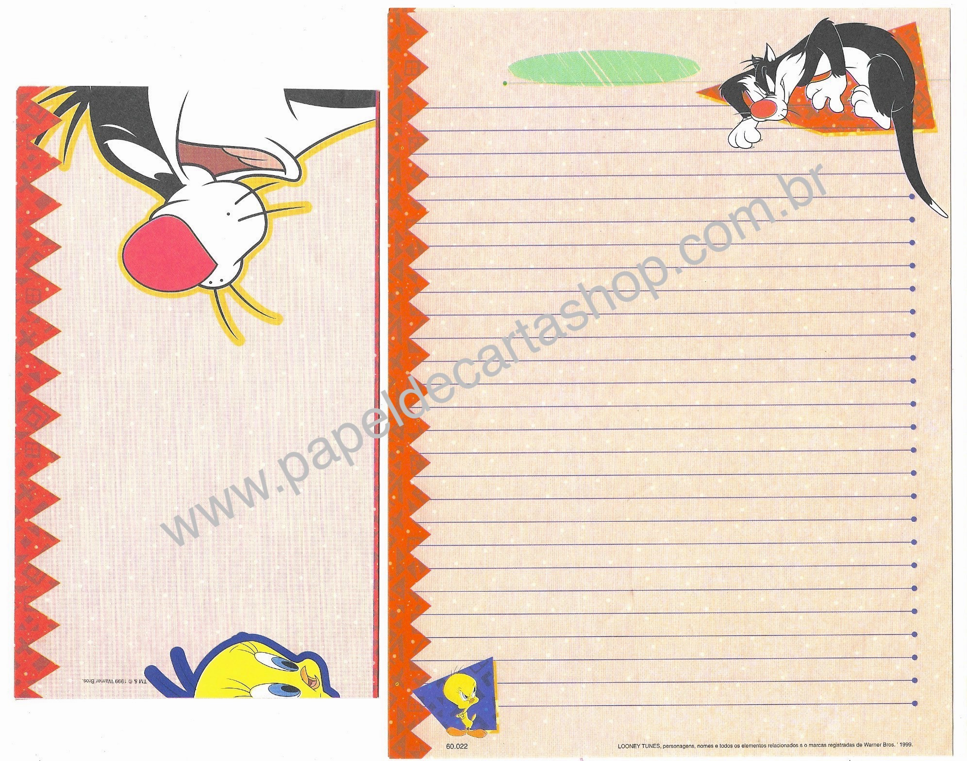 Conjunto de Papel de Carta Looney Tunes Personagens 5 - Warner
