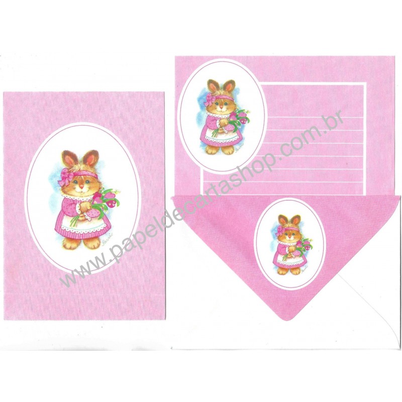 Conjunto de Papel de Carta & NOTELETTE Antigo Importado Rabbit CRS