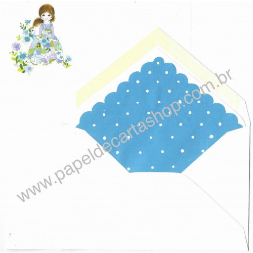 Conjunto de Papel de Carta Antigo Importado Blue Dots CAZ