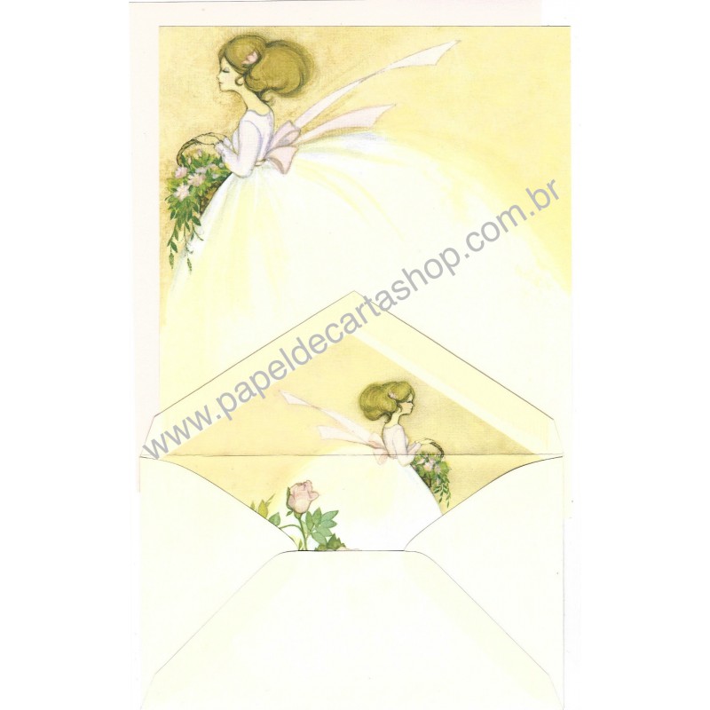 Conjunto de Papel de Carta Antigo Importado Floral Bridal Girl Hallmark