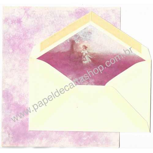 Conjunto de Papel de Carta Antigo Importado Lady in Pink Hallmark