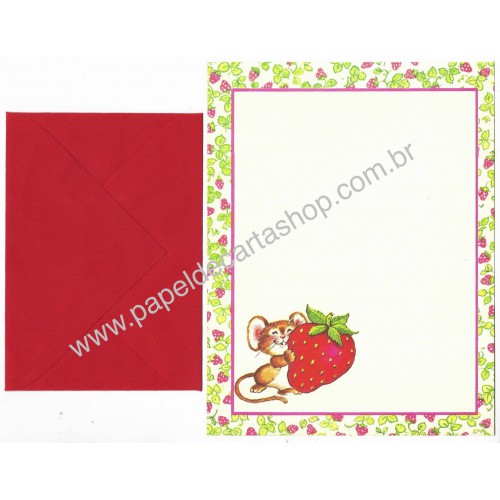 Conjunto de Papel de Carta Antigo Mouse & Strawberry