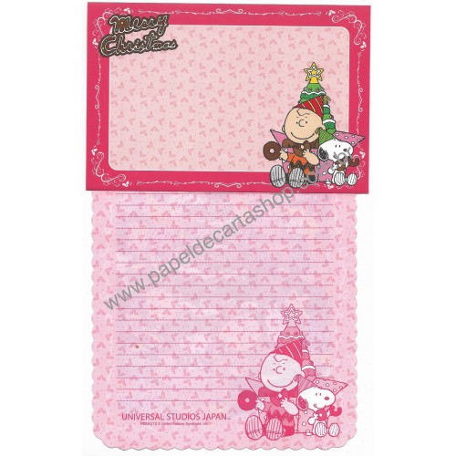 Conjunto de Papel de Carta Peanuts Christmas Vintage Hallmark