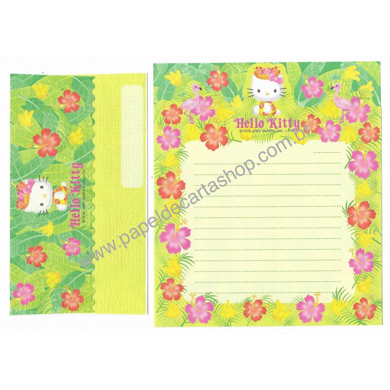 Ano 2001. Conjunto de Papel de Carta Hello Kitty Flamingo Sanrio