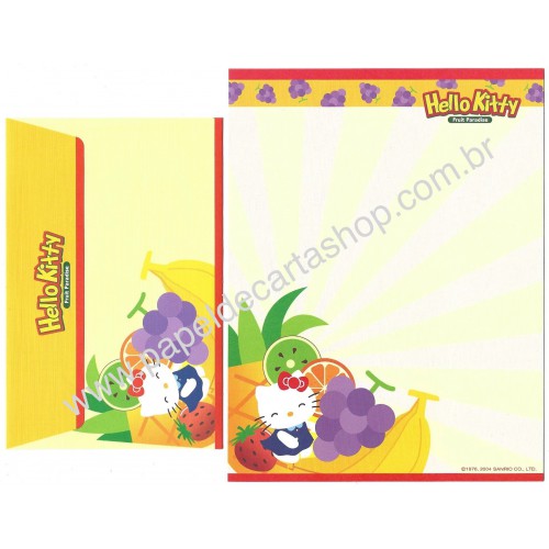 Ano 2004. Conjunto de Papel de Carta Hello Kitty Fruit Paradise Sanrio