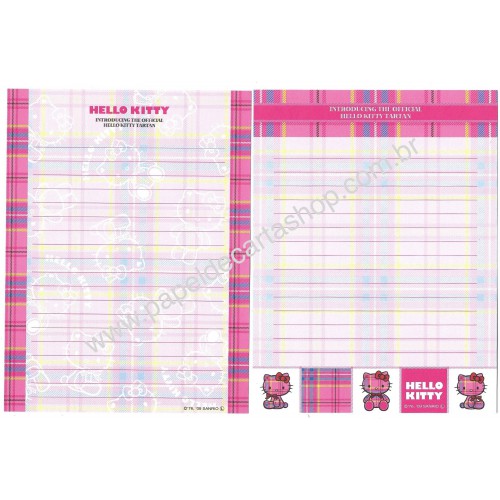 Ano 2009. Conjunto de Papel de Carta Hello Kitty Tartan 35th C3 Sanrio
