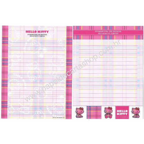 Ano 2009. Conjunto de Papel de Carta Hello Kitty Tartan 35th C3 Sanrio