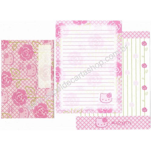 Ano 2008. Conjunto de Papel de Carta Hello Kitty Rosas (BRA) Sanrio