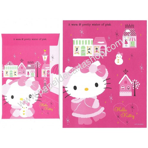 Ano 2009. Conjunto de Papel de Carta Hello Kitty Pink Winter2 Sanrio