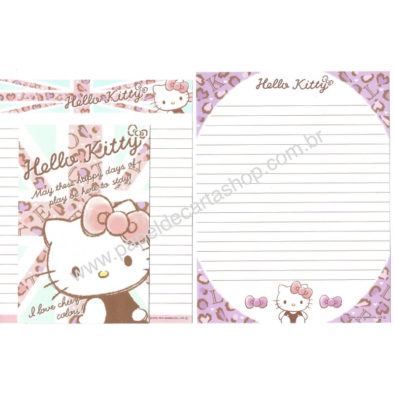 Ano 2014. Kit 2 Conjuntos de Papel de Carta Hello Kitty Happy Sanrio