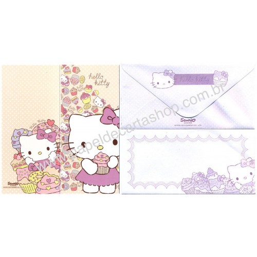 Ano 2014. Coleção 4 Notecards Cartões Hello Kitty Cupcakes Sanrio