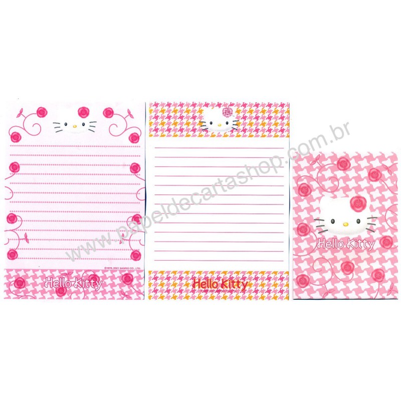 Ano 2001. Conjunto de Papel de Carta P Hello Kitty Roses Sanrio