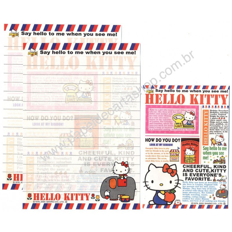 Ano 2005. Conjunto de Papel de Carta Pequeno Hello Kitty Cheerful Sanrio
