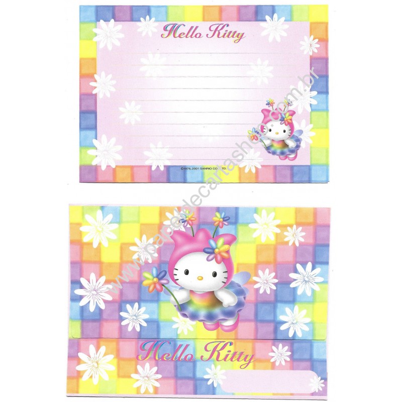 Ano 2001. Conjunto de Papel de Carta Hello Kitty Colors Sanrio