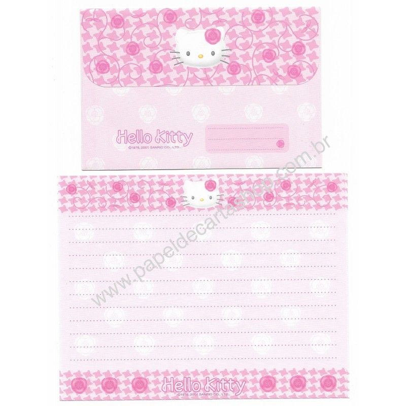 Ano 2001. Conjunto de Papel de Carta Hello Kitty Roses CRS Sanrio