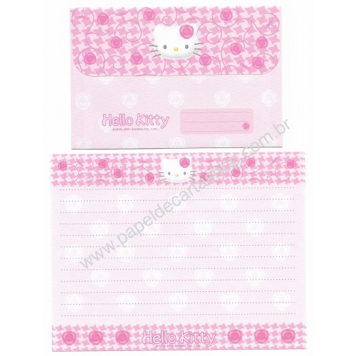 Ano 2001. Conjunto de Papel de Carta Hello Kitty Roses CRS Sanrio