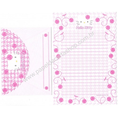 Ano 2001. Conjunto de Papel de Carta Hello Kitty Roses CRS1 Sanrio