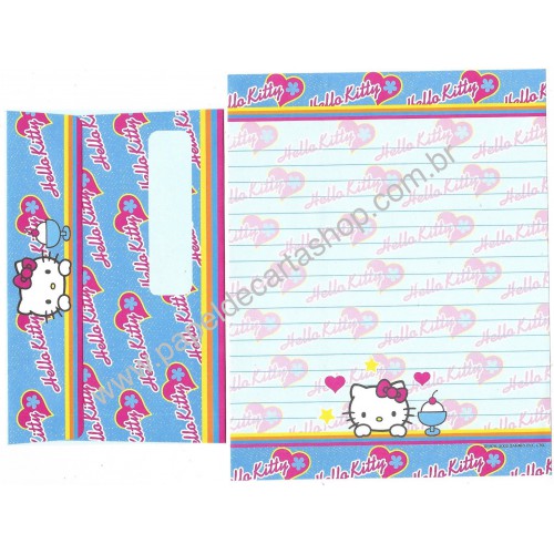 Ano 2002. Conjunto de Papel de Carta Hello Kitty & Blue Sanrio