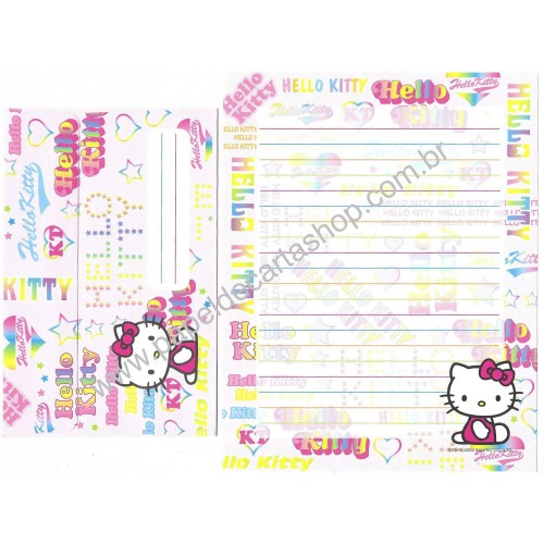 Ano 2002. Conjunto de Papel de Carta Hello Kitty & Cor Sanrio
