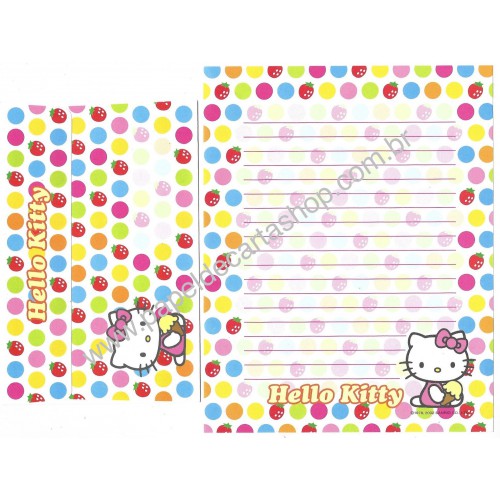 Ano 2002. Conjunto de Papel de Carta Hello Kitty & Dots Sanrio